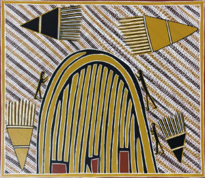 Medigi (Paperbark Mosquito House) - Painting - Johnny Malibirr