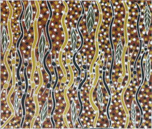 Johnny Guwana - Ḻatjin Dhäwu (Mangrove Worm Story) - Painting - Johnny Malibirr